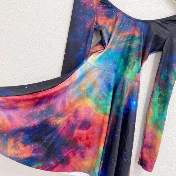 Black Milk Galaxy Dress Mini Long Sleeve Rainbow Space Stars - Picture 4 of 4